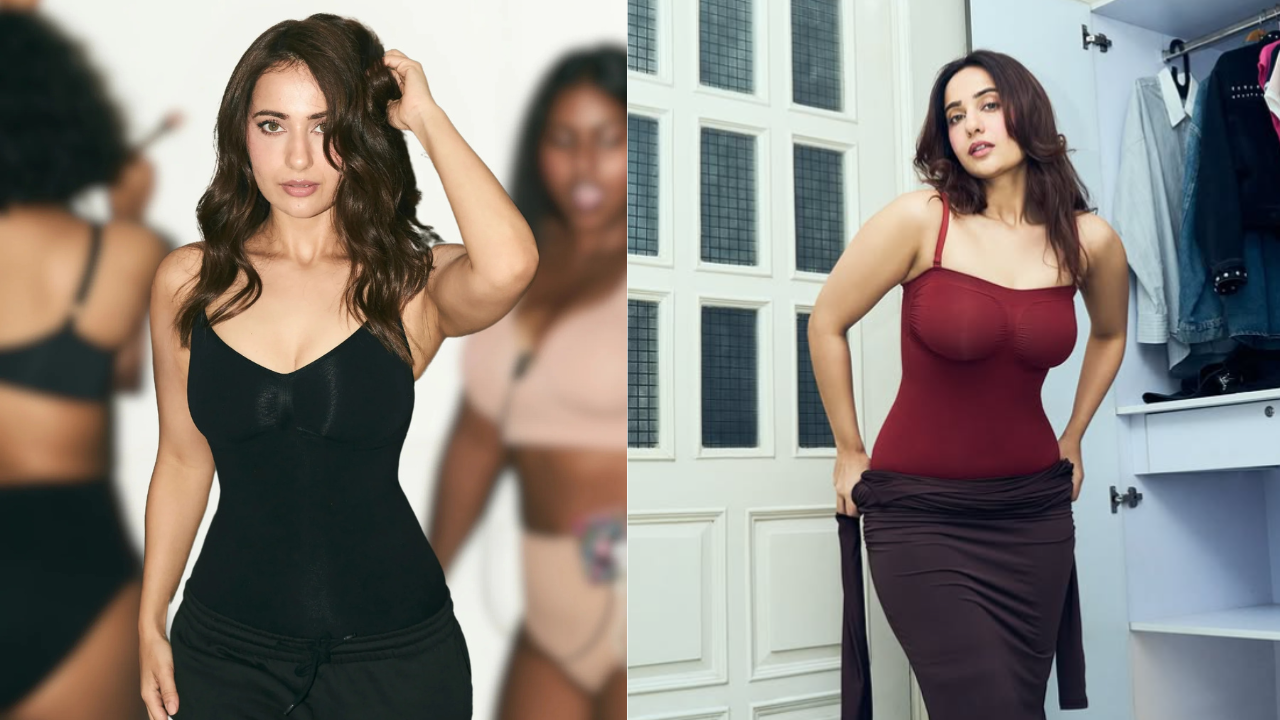 Kusha Kapila wearing shapewear from her D2C brand Underneat during a campaign shoot showcasing innerwear designed for Indian women.