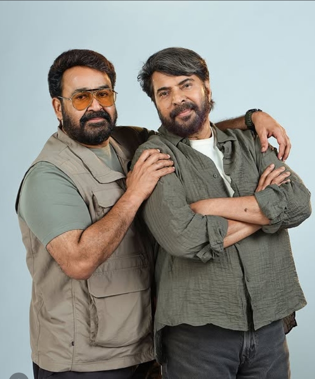 Mohanlal and Mammootty posing together for Patriot movie promotion
