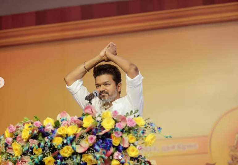 Actor and TVK chief Vijay during a public appearance ahead of the Tamil Nadu 2026 Assembly elections